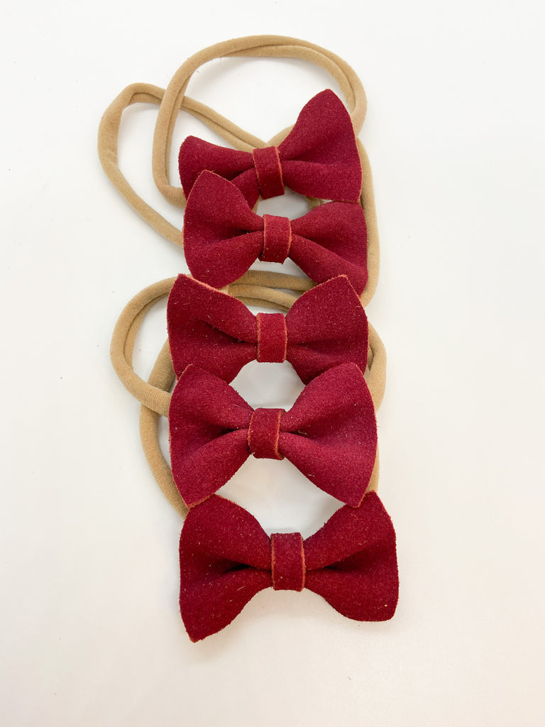 Leather Bow Headband Burgundy