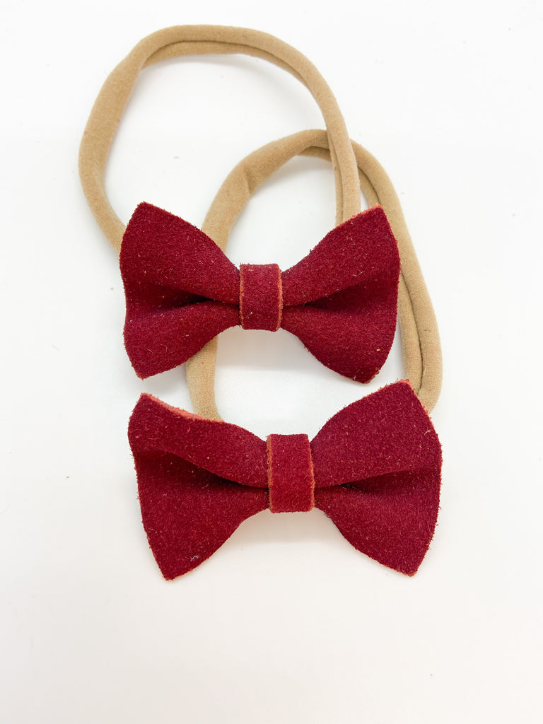 Leather Bow Headband Burgundy
