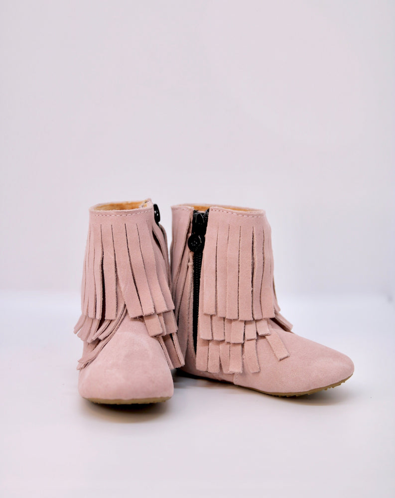 Amelia Fringe Boots - Suede Pale Rose