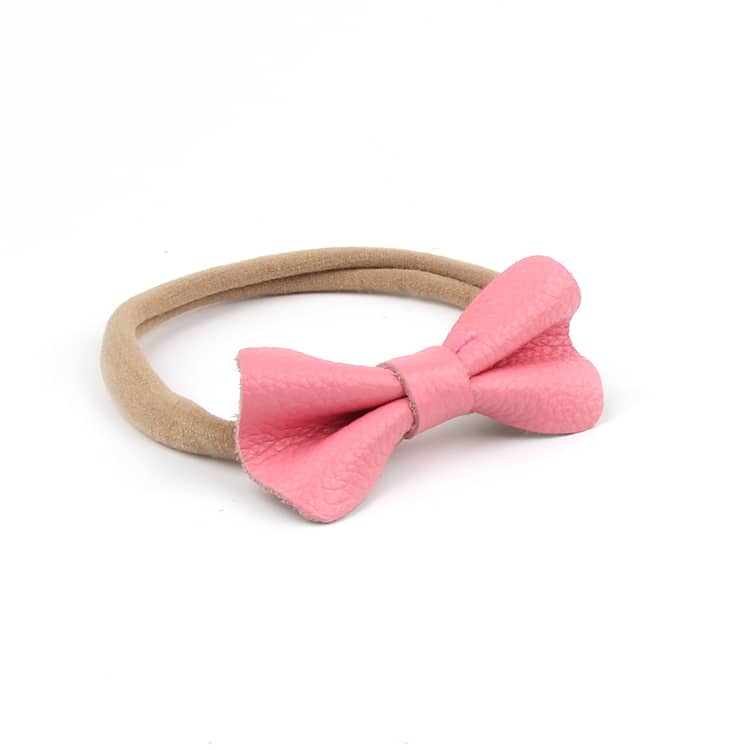 Leather Bow Headband - Flamingo Pink