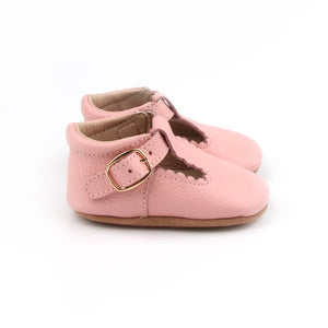 Riley T-Straps - Peony Pink Scalloped