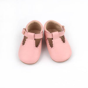 Riley T-Straps - Peony Pink Scalloped