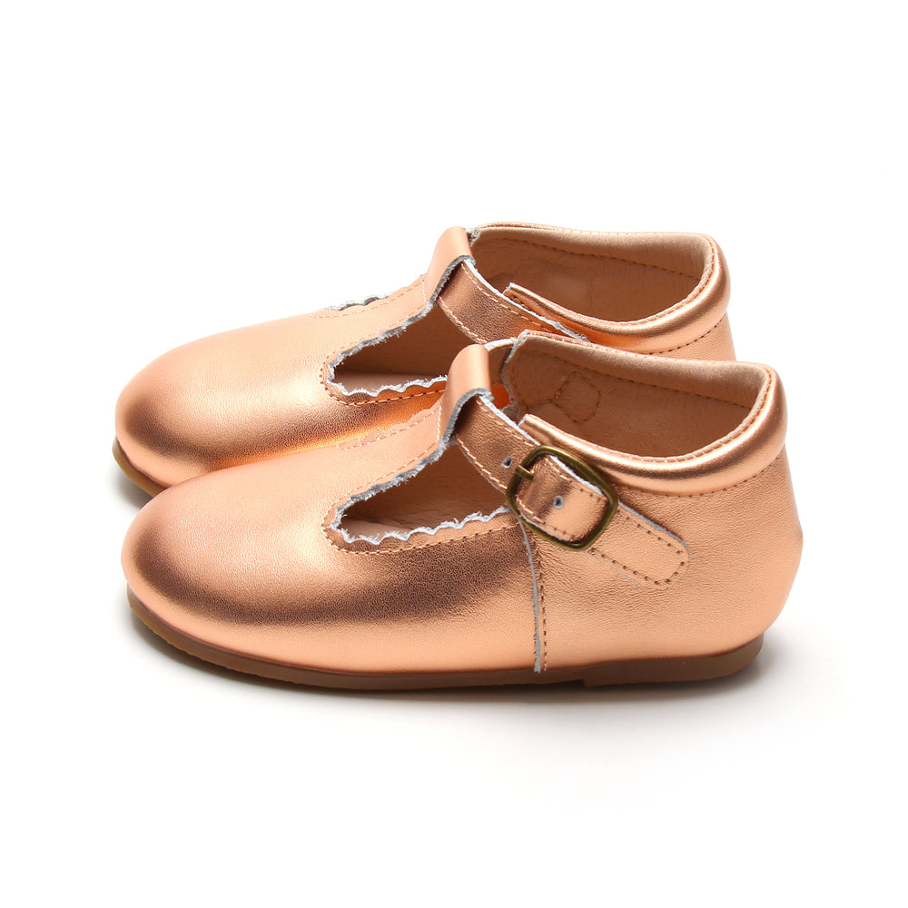 Riley T-Straps - Scalloped - Rose Gold