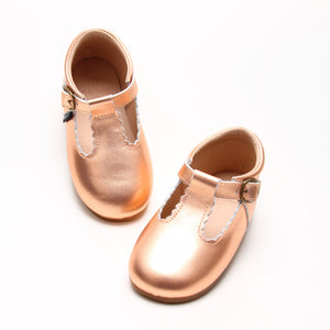 
                
                    Load image into Gallery viewer, Riley T-Straps - Scalloped - Rose Gold
                
            