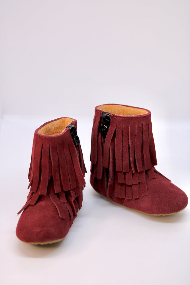 
                
                    Load image into Gallery viewer, Amelia Fringe Boots - Suede Sangria
                
            