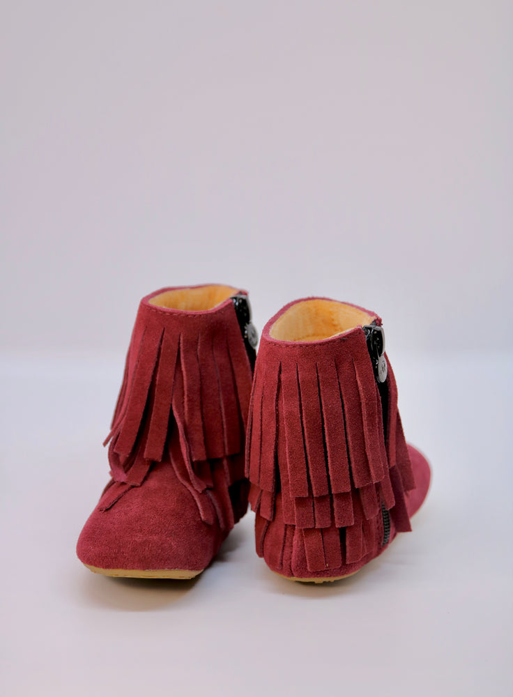 
                
                    Load image into Gallery viewer, Amelia Fringe Boots - Suede Sangria
                
            