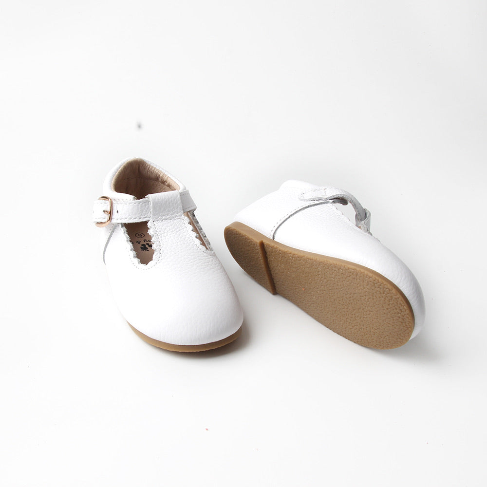 
                
                    Load image into Gallery viewer, Riley T-Straps - Cloud White Scalloped
                
            